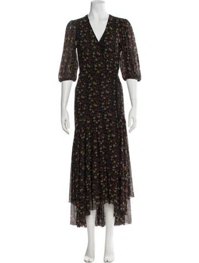 Pre-owned Ganni Floral Print Long Dress In Black