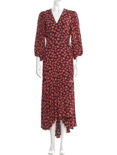 Pre-owned Ganni Floral Print Long Dress In Black