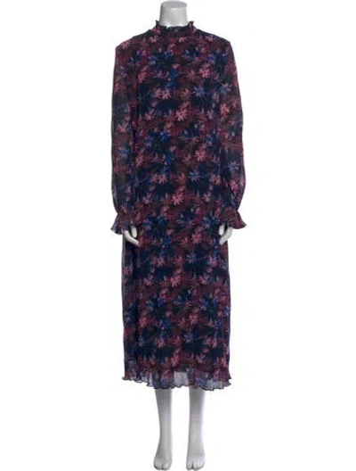 Pre-owned Ganni Floral Print Long Dress In Black