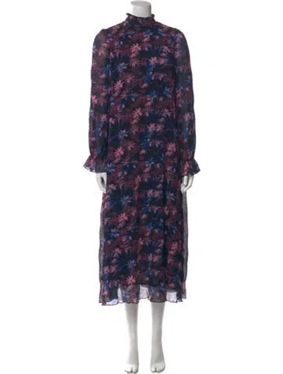 Pre-owned Ganni Floral Print Long Dress In Black
