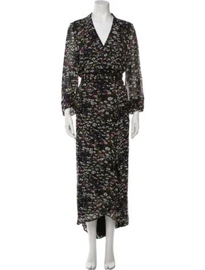 Pre-owned Ganni Floral Print Long Dress In Black