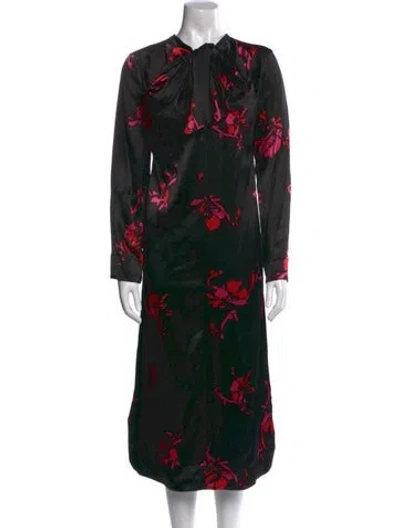 Pre-owned Ganni Floral Print Long Dress In Black