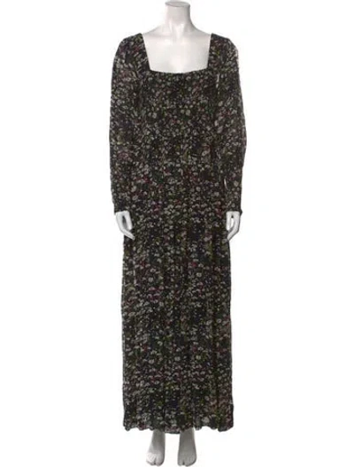 Pre-owned Ganni Floral Print Long Dress In Black
