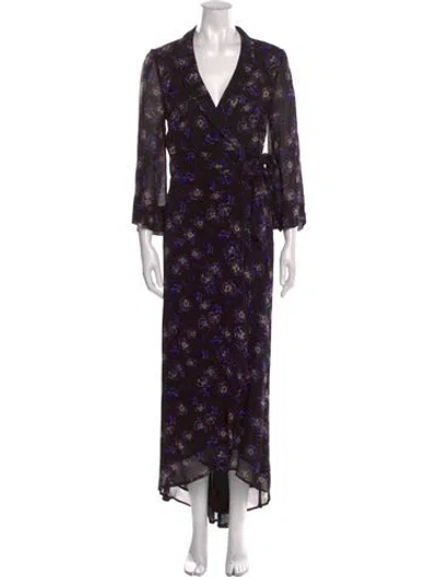 Pre-owned Ganni Floral Print Long Dress In Black