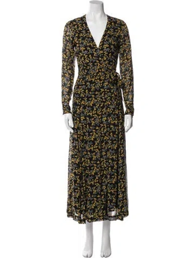 Pre-owned Ganni Floral Print Long Dress In Black