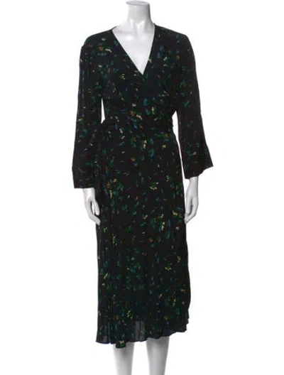 Pre-owned Ganni Floral Print Long Dress In Black