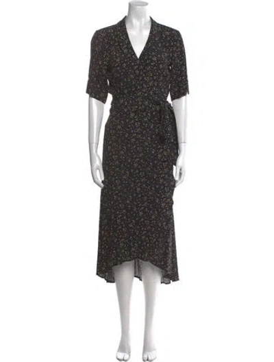 Pre-owned Ganni Floral Print Long Dress In Black