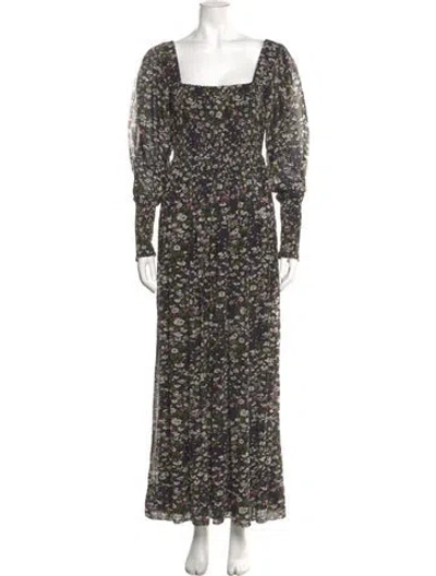 Pre-owned Ganni Floral Print Long Dress In Black