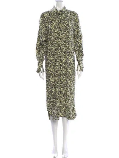 Pre-owned Ganni Floral Print Long Dress In Black
