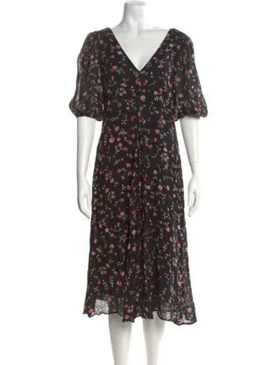 Pre-owned Ganni Floral Print Long Dress In Black