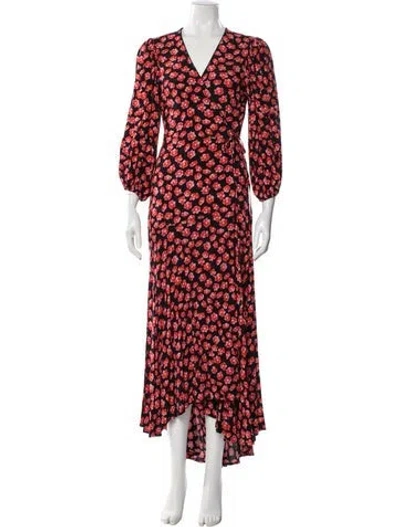 Pre-owned Ganni Floral Print Long Dress In Black