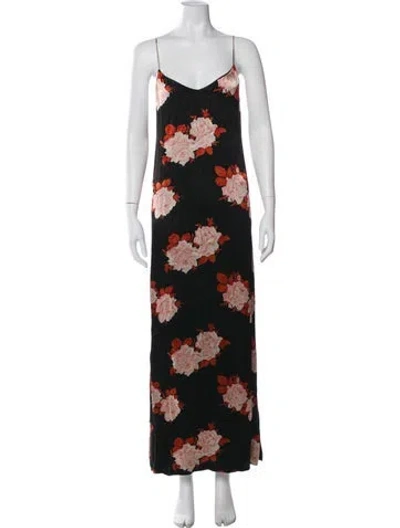 Pre-owned Ganni Floral Print Long Dress In Black