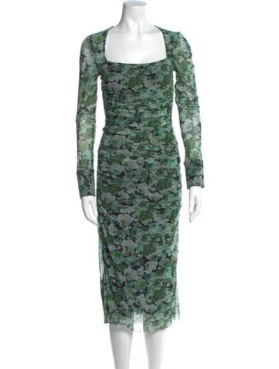 Pre-owned Ganni Floral Print Long Dress In Black