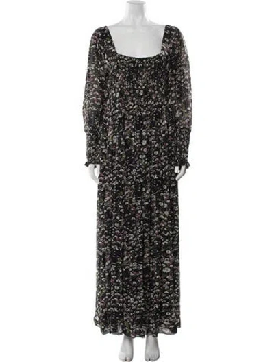 Pre-owned Ganni Floral Print Long Dress In Black