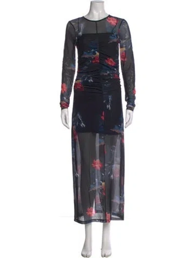 Pre-owned Ganni Floral Print Long Dress In Black