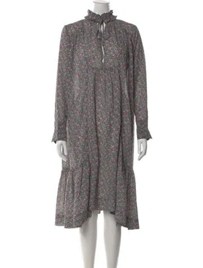 Pre-owned Ganni Floral Print Long Dress In Black