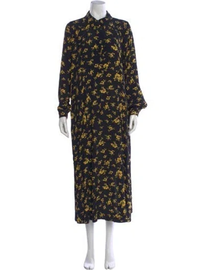 Pre-owned Ganni Floral Print Long Dress In Black