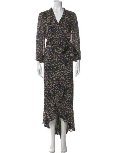 Pre-owned Ganni Floral Print Long Dress In Black