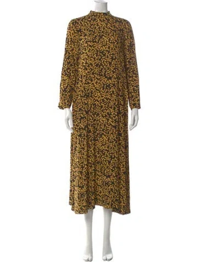 Pre-owned Ganni Floral Print Long Dress In Black