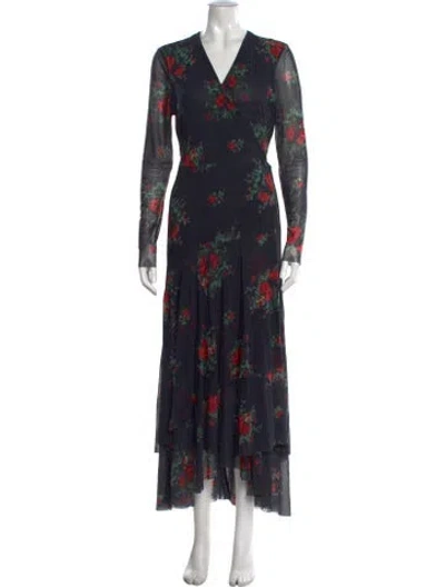 Pre-owned Ganni Floral Print Long Dress In Black