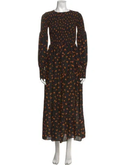 Pre-owned Ganni Floral Print Long Dress In Black