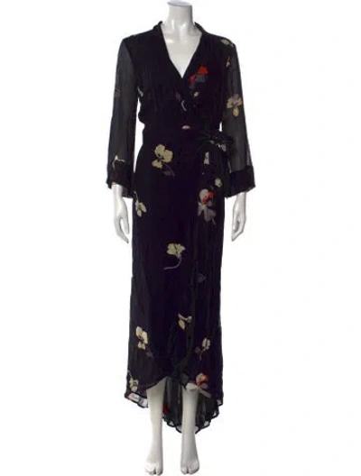Pre-owned Ganni Floral Print Long Dress In Black