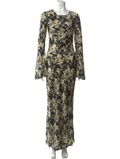 Pre-owned Ganni Floral Print Long Dress In Black