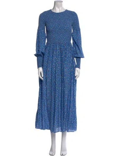 Pre-owned Ganni Floral Print Long Dress In Blue