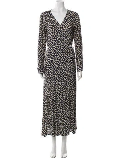 Pre-owned Ganni Floral Print Long Dress In Blue