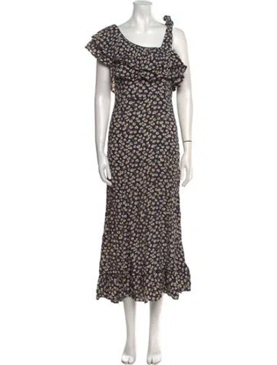 Pre-owned Ganni Floral Print Long Dress In Blue