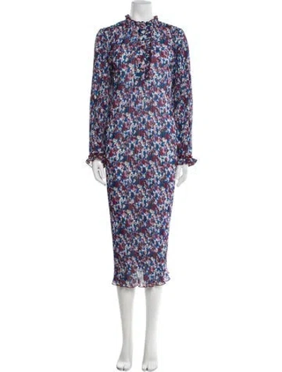 Pre-owned Ganni Floral Print Long Dress In Blue