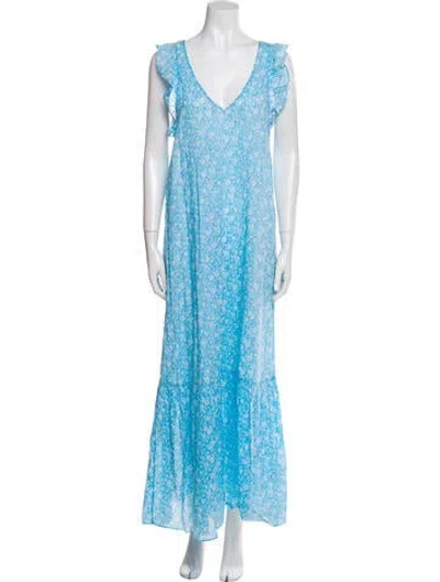 Pre-owned Ganni Floral Print Long Dress In Blue