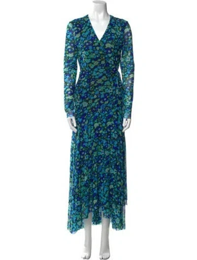 Pre-owned Ganni Floral Print Long Dress In Blue