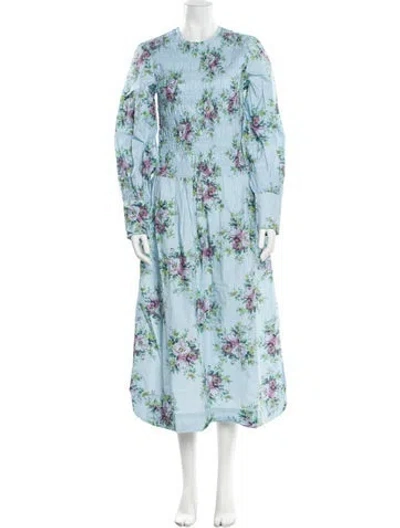 Pre-owned Ganni Floral Print Long Dress In Blue