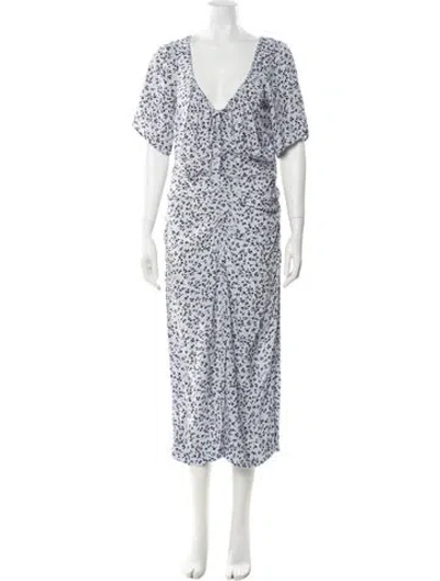 Pre-owned Ganni Floral Print Long Dress In Blue