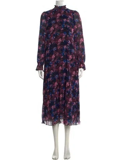 Pre-owned Ganni Floral Print Long Dress In Blue