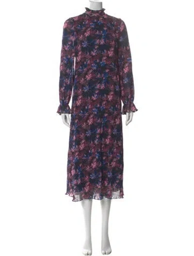 Pre-owned Ganni Floral Print Long Dress In Blue