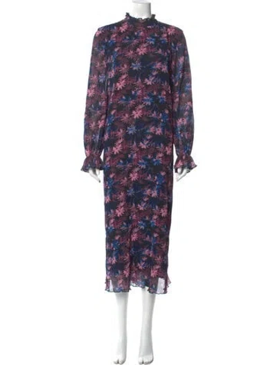 Pre-owned Ganni Floral Print Long Dress In Blue