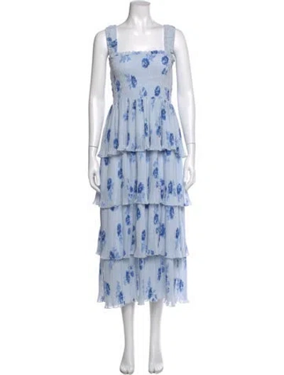Pre-owned Ganni Floral Print Long Dress In Blue