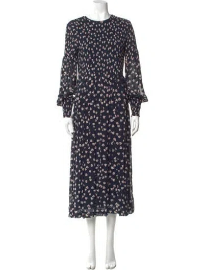 Pre-owned Ganni Floral Print Long Dress In Blue