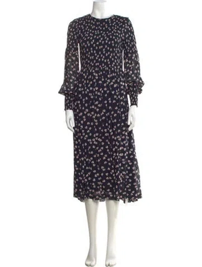 Pre-owned Ganni Floral Print Long Dress In Blue