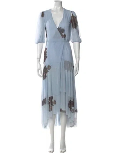 Pre-owned Ganni Floral Print Long Dress In Blue