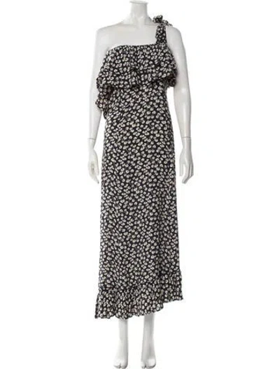 Pre-owned Ganni Floral Print Long Dress In Blue