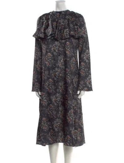 Pre-owned Ganni Floral Print Long Dress In Blue