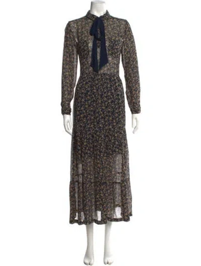 Pre-owned Ganni Floral Print Long Dress In Blue