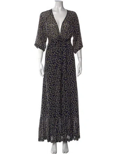 Pre-owned Ganni Floral Print Long Dress In Blue