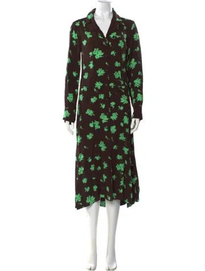 Pre-owned Ganni Floral Print Long Dress In Brown