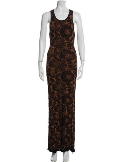 Pre-owned Ganni Floral Print Long Dress In Brown