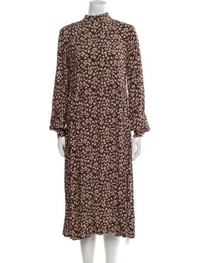 Pre-owned Ganni Floral Print Long Dress In Brown