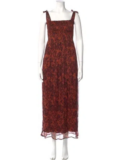 Pre-owned Ganni Floral Print Long Dress In Brown